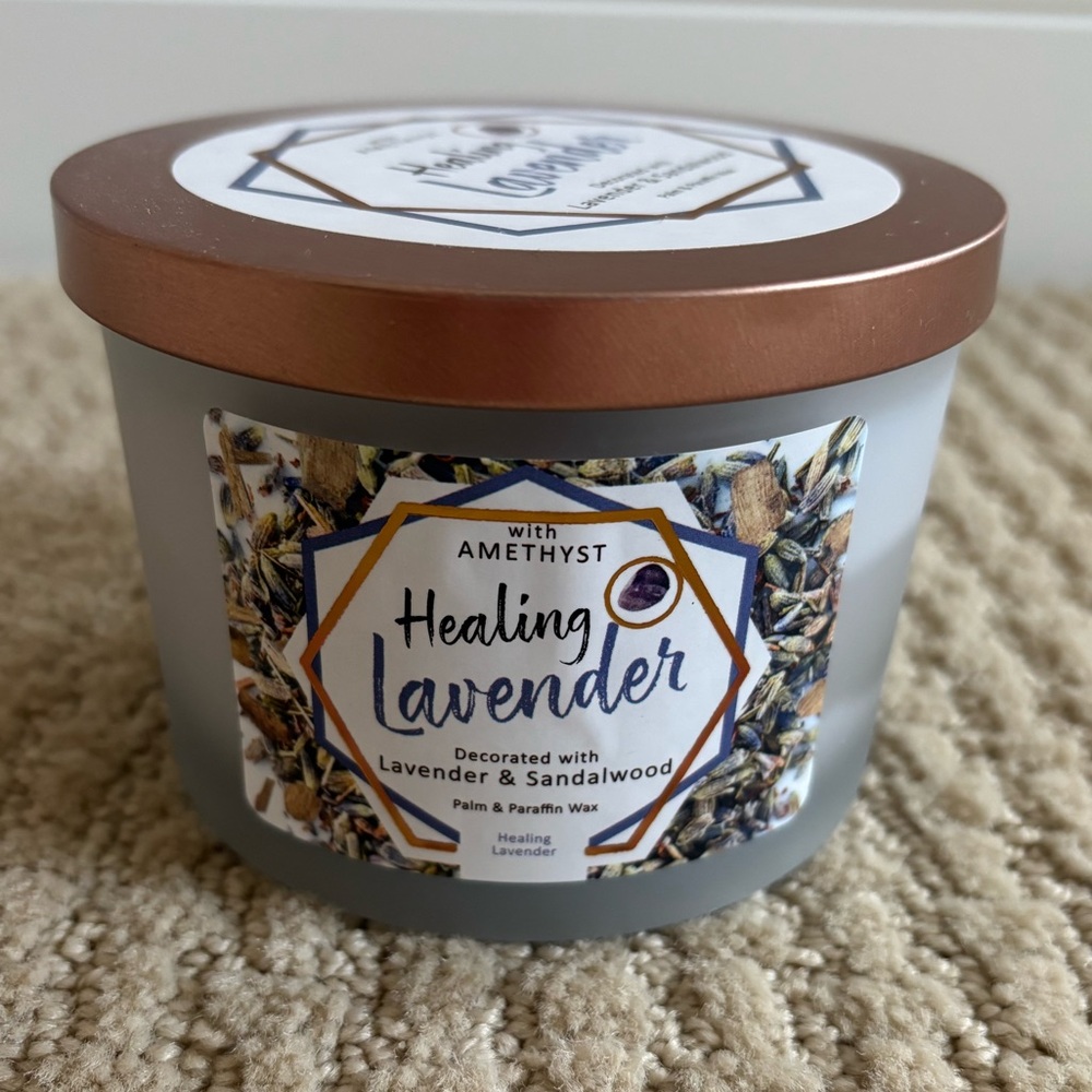 Healing Lavender with Amethyst candle, lavender and sandalwood scent.